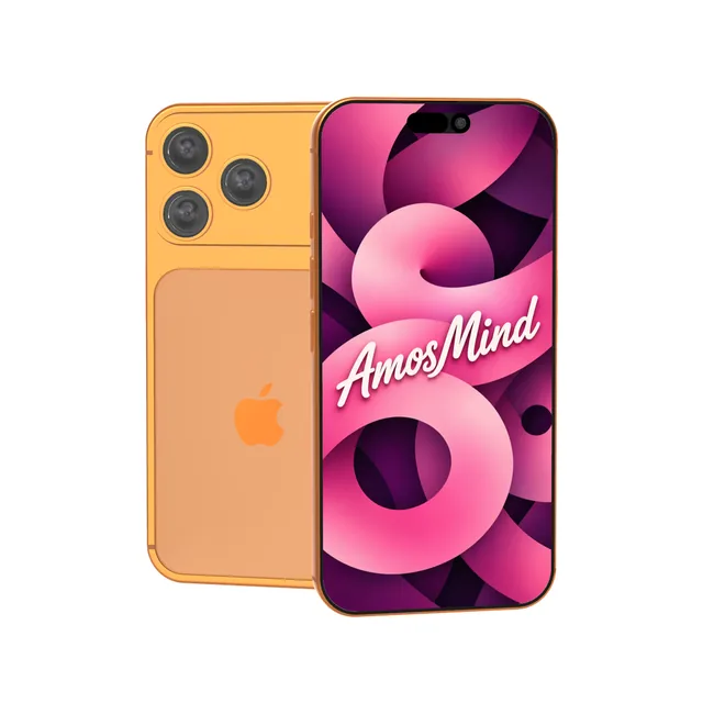 iPhone 17 Pro mockup with AmosMind artwork