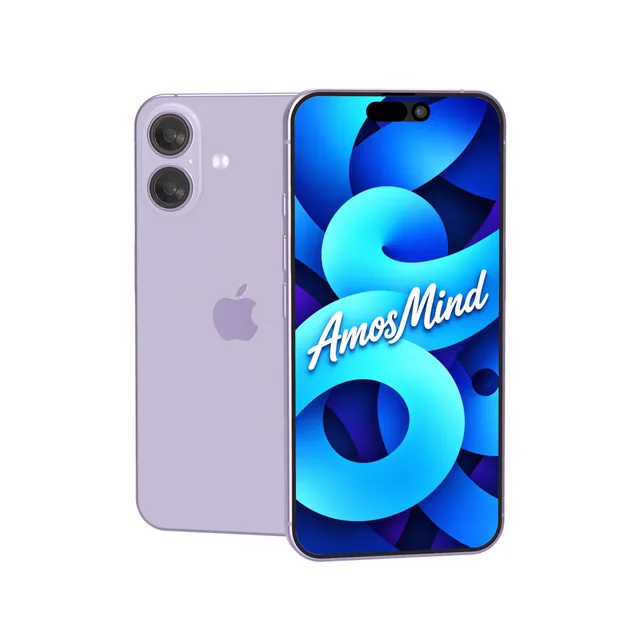 iPhone 17 mockup with AmosMind artwork