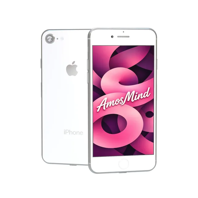 iPhone 8 mockup with AmosMind artwork