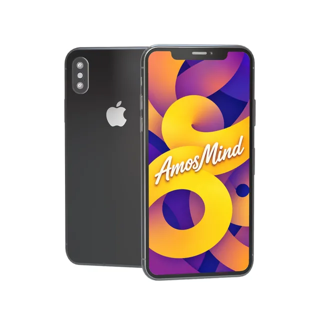 iPhone X mockup with AmosMind artwork