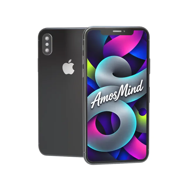 iPhone X mockup with AmosMind artwork
