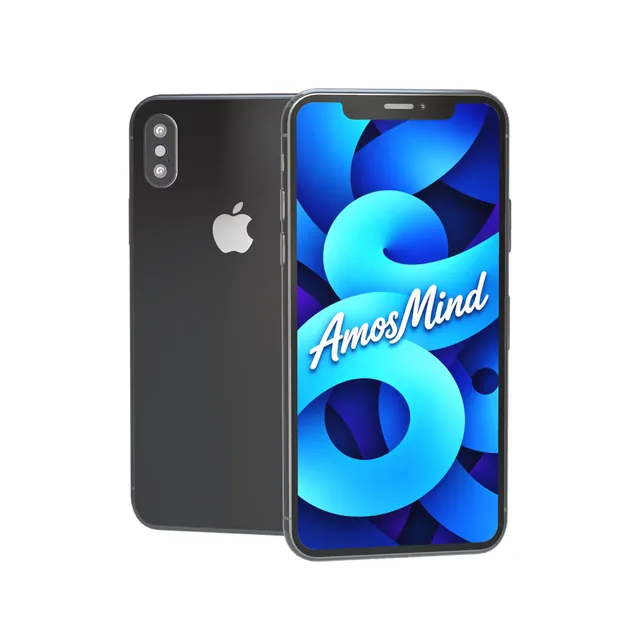 iPhone X mockup with AmosMind artwork