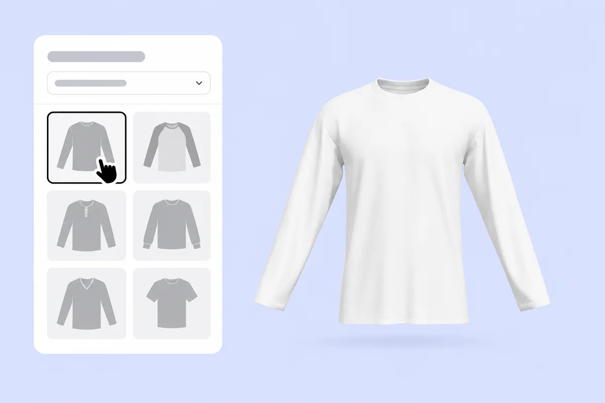 Choosing a crew-neck long-sleeve T-shirt in the mockup panel