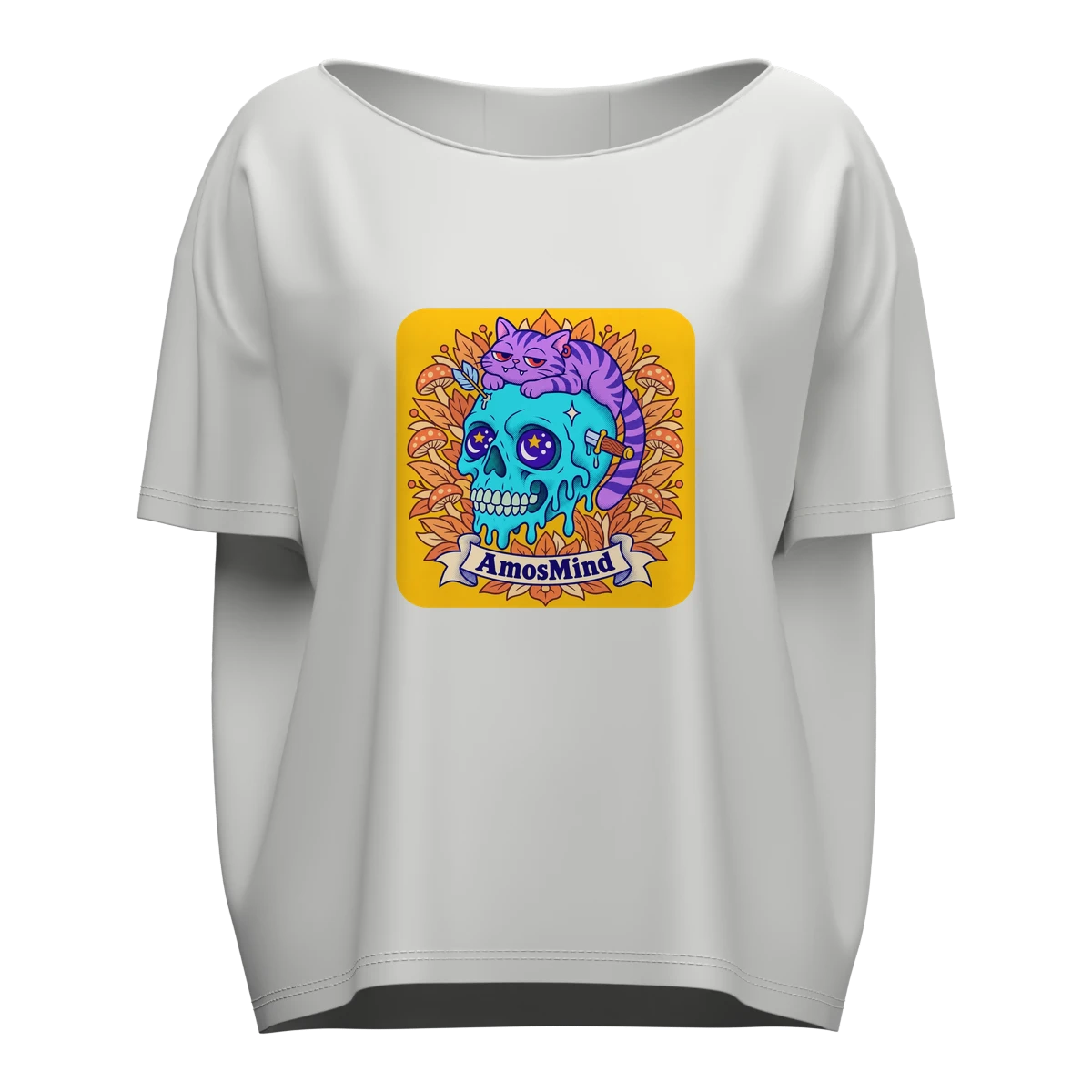 Oversized scoop-neck T-shirt mockup preview with artwork