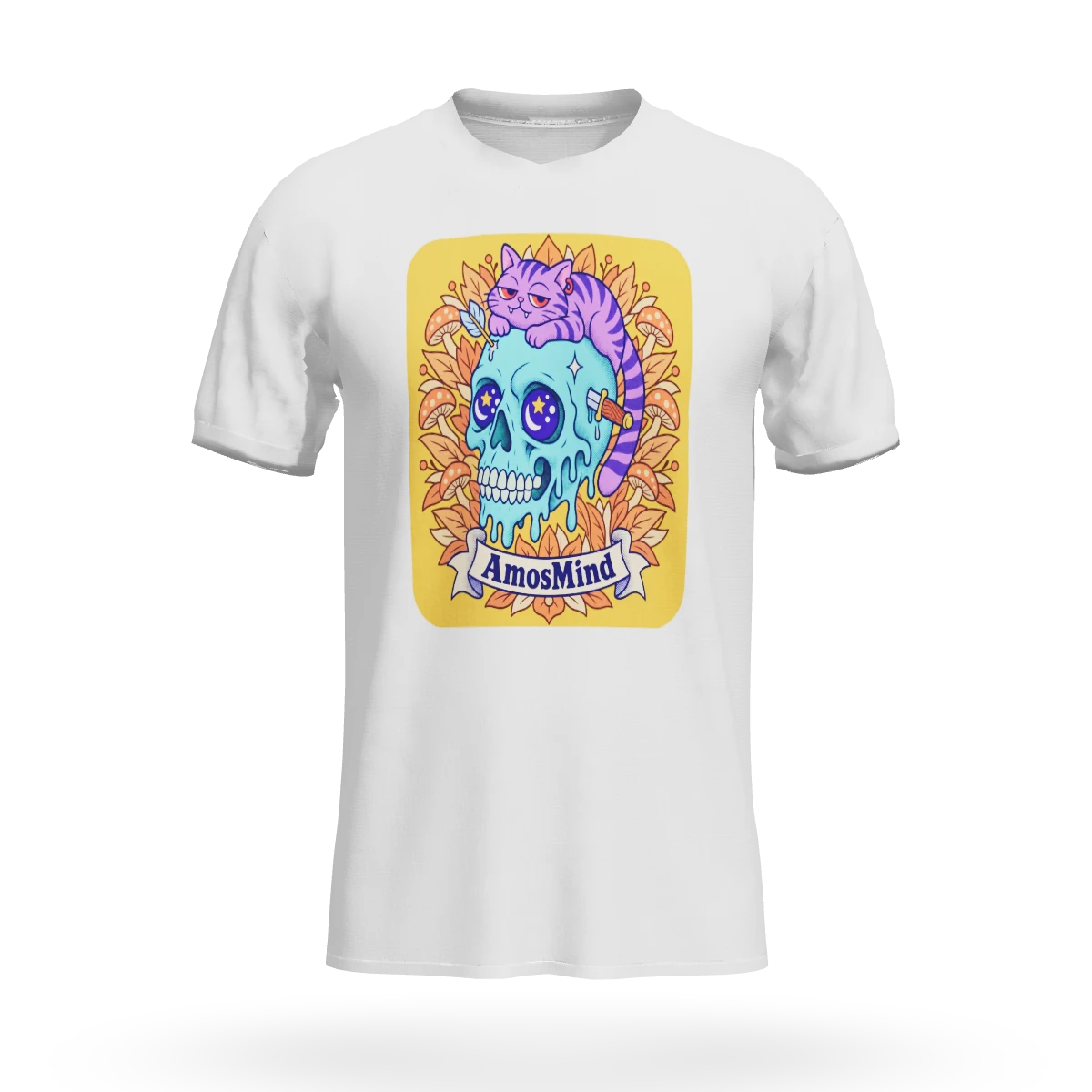 Round-neck T-shirt mockup preview with artwork