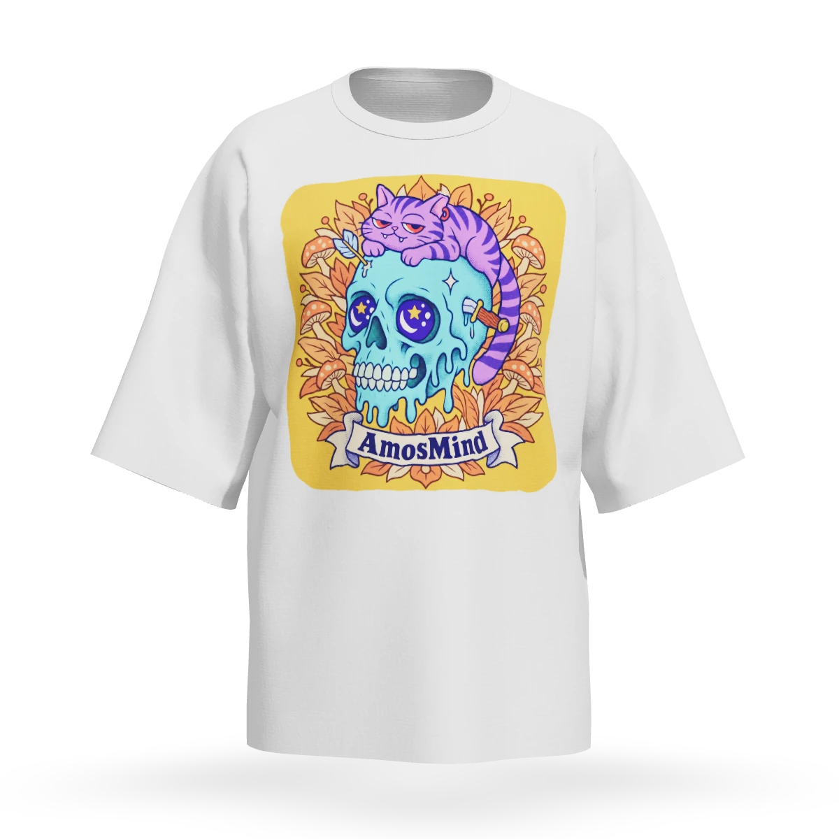 Drop-shoulder T-shirt mockup preview with artwork