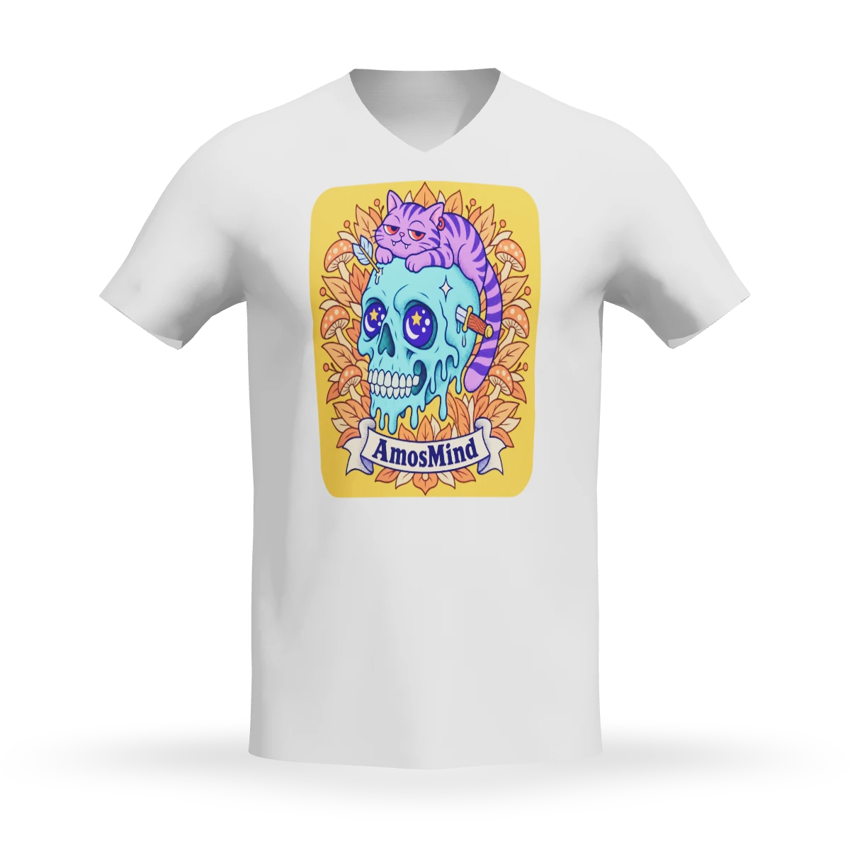 V-neck T-shirt mockup preview with artwork