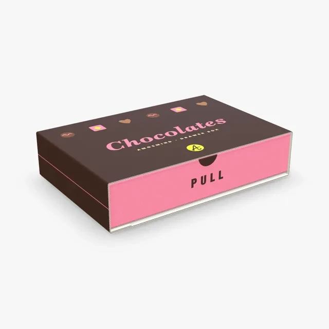 Chocolate drawer box mockup with AmosMind artwork