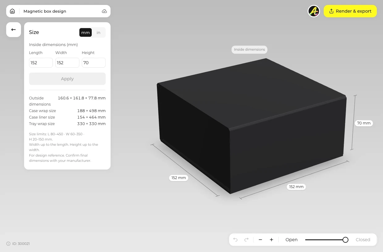 Set size and material