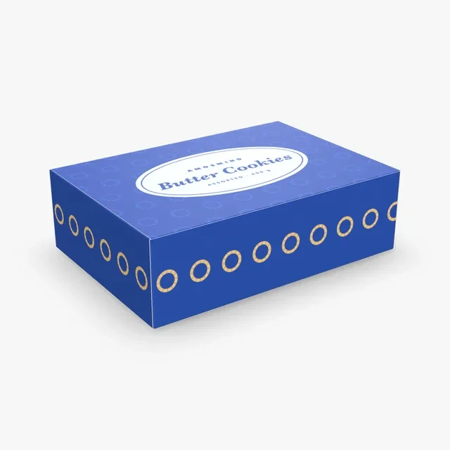 Hinged lid cookie box mockup with AmosMind artwork