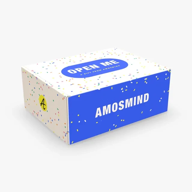 Gift mailer box mockup with AmosMind artwork