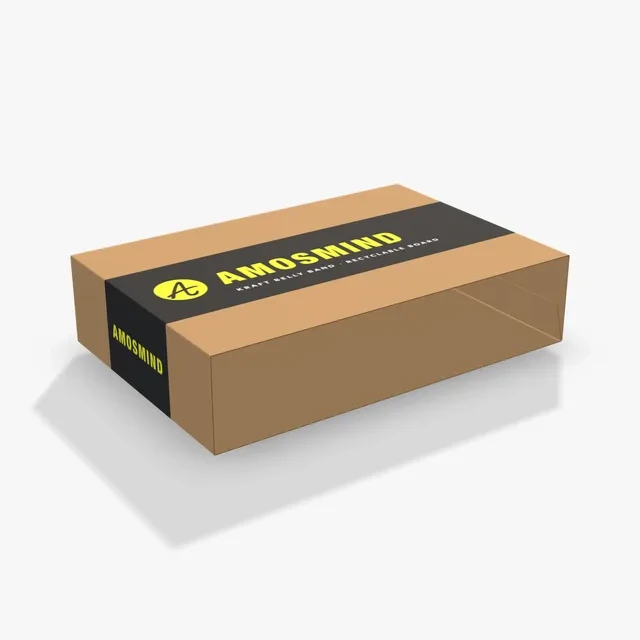 Kraft belly band mockup with AmosMind artwork