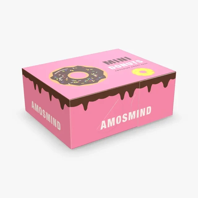 Small donut box mockup with AmosMind artwork