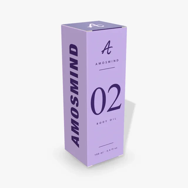Tall box mockup with AmosMind artwork