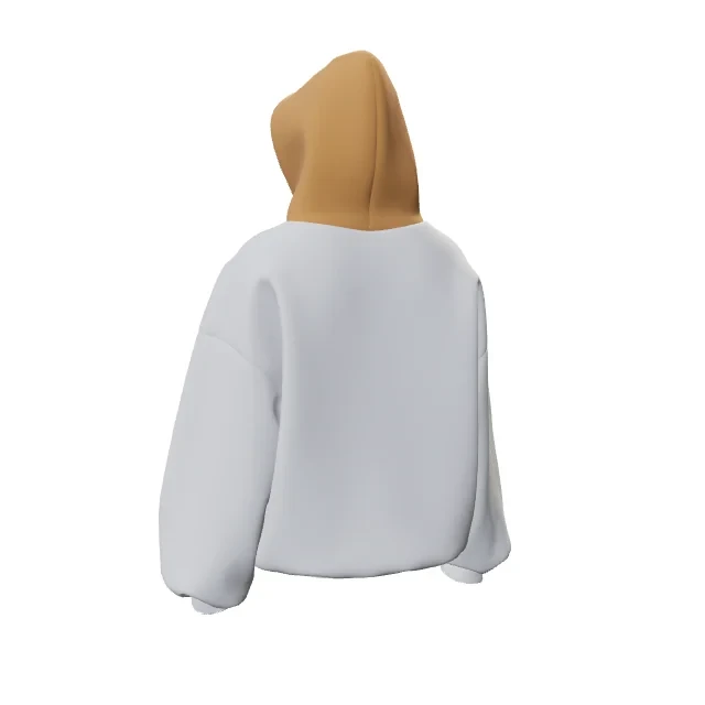 Hoodie back view with the whole hood tinted orange as one print region