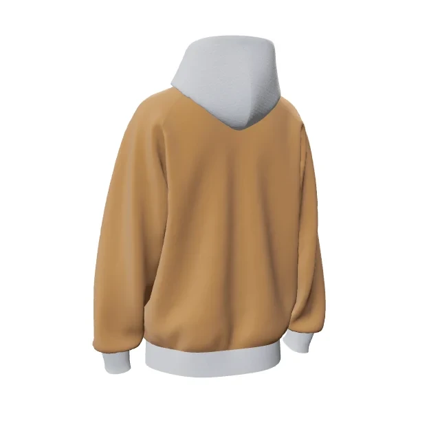 Hoodie with body and sleeves tinted orange while the hood stays white, showing the hood has no print region