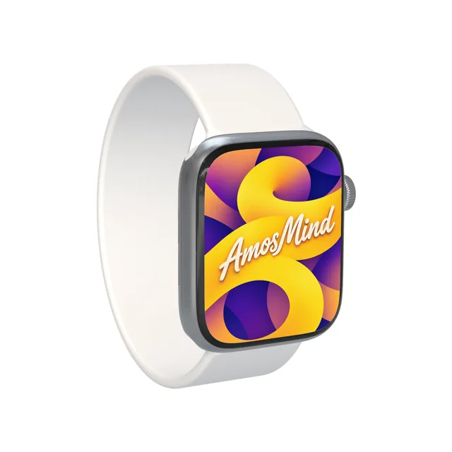 Apple Watch Series 7 mockup with AmosMind artwork