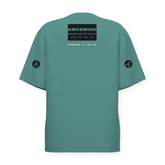 Back of the Baggy oversized T-shirt mockup with AmosMind artwork