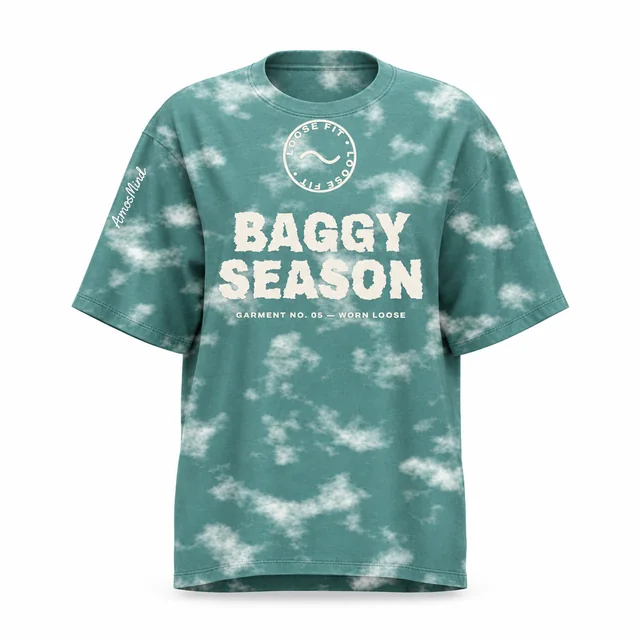Baggy oversized T-shirt mockup with AmosMind artwork