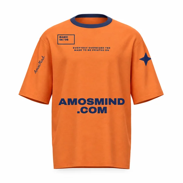 Basic oversized T-shirt mockup with AmosMind artwork