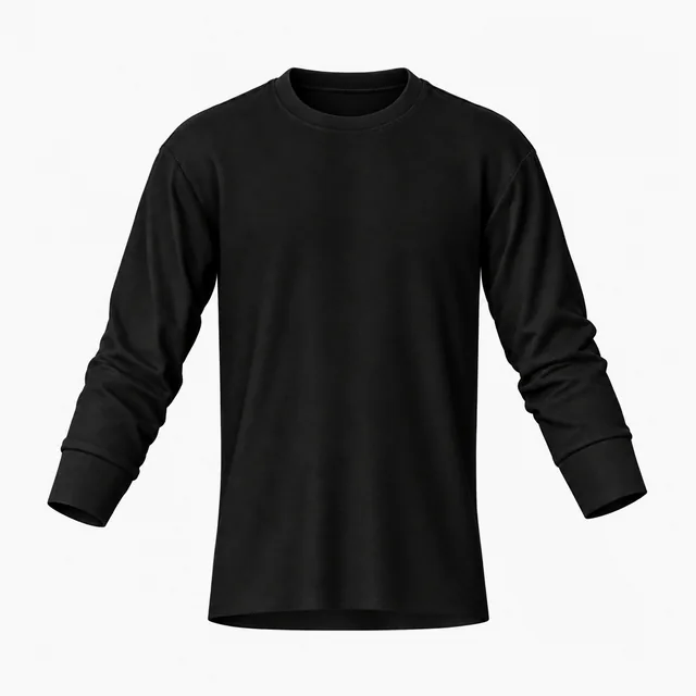 Blank black crew-neck banded-sleeve T-shirt mockup