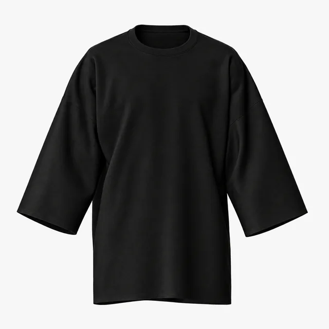 Blank black longline wide-sleeve crew-neck T-shirt mockup