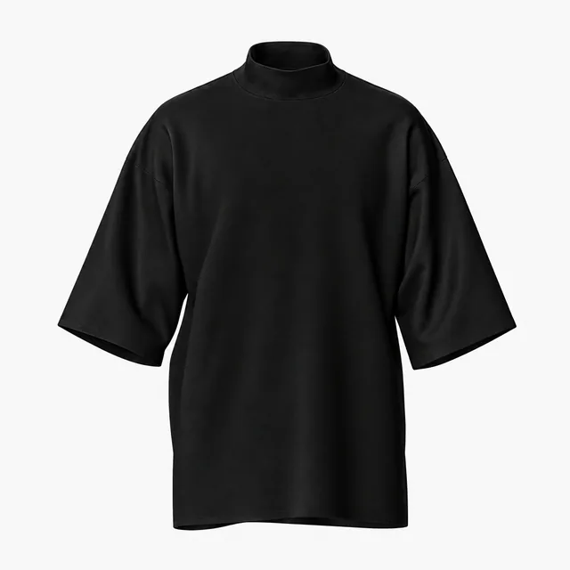 Blank black mock-neck relaxed T-shirt mockup