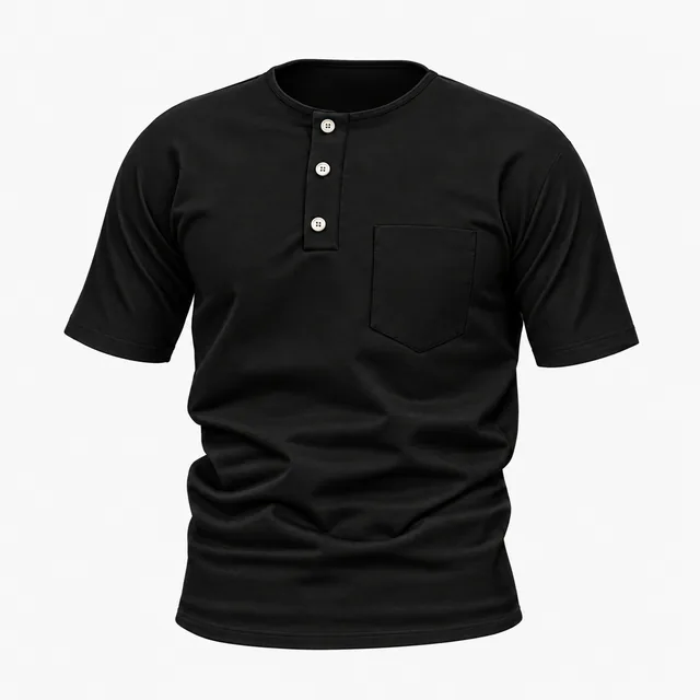 Blank black short-sleeve pocket Henley mockup