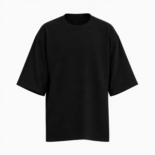 Blank black wide-sleeve crew-neck T-shirt mockup