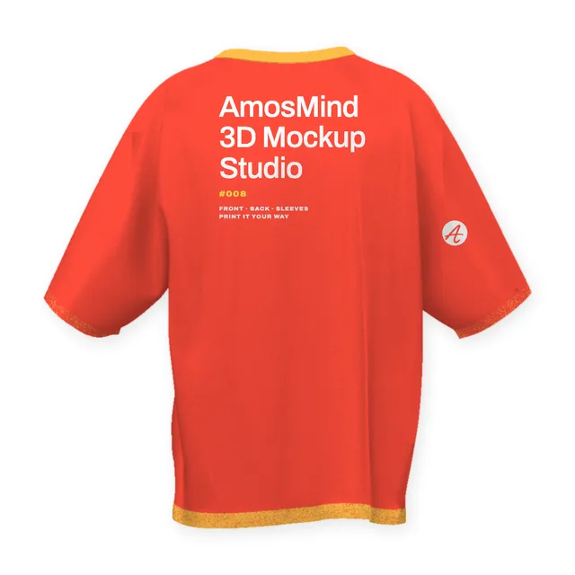 Back of the Boxy contrast-trim T-shirt mockup with AmosMind artwork