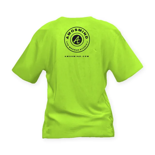 Back of the Boxy crew-neck T-shirt mockup with AmosMind artwork
