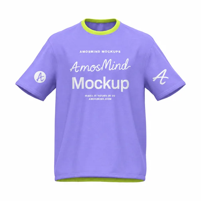 Boxy rolled-sleeve T-shirt mockup with AmosMind artwork