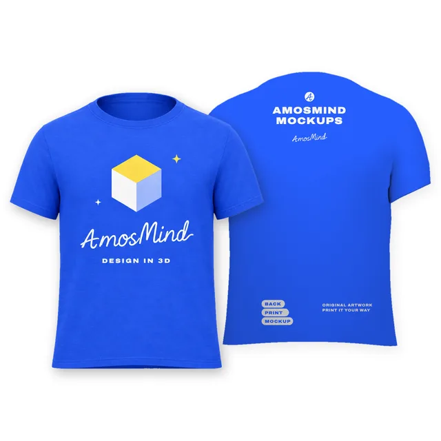 Boxy T-shirt mockup shown front and back with AmosMind artwork