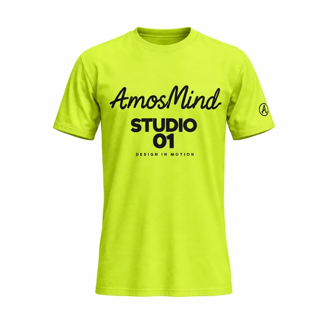 Classic crew-neck T-shirt mockup with AmosMind artwork
