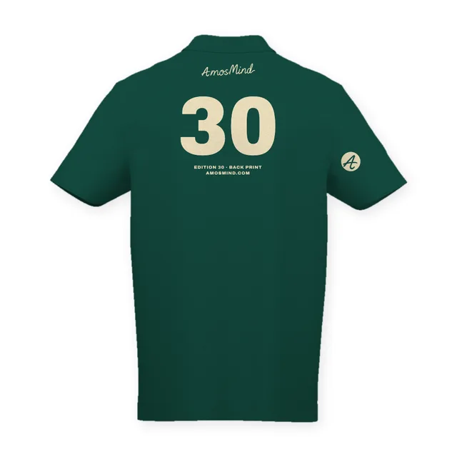 Back of the Classic polo shirt mockup with AmosMind artwork