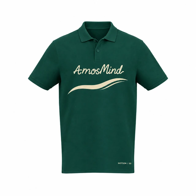 Classic polo shirt mockup with AmosMind artwork