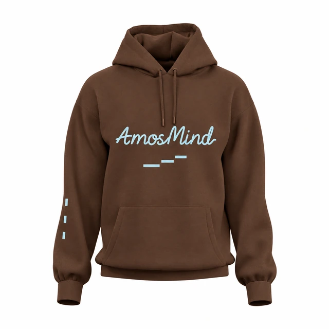 Classic pullover hoodie mockup with AmosMind artwork