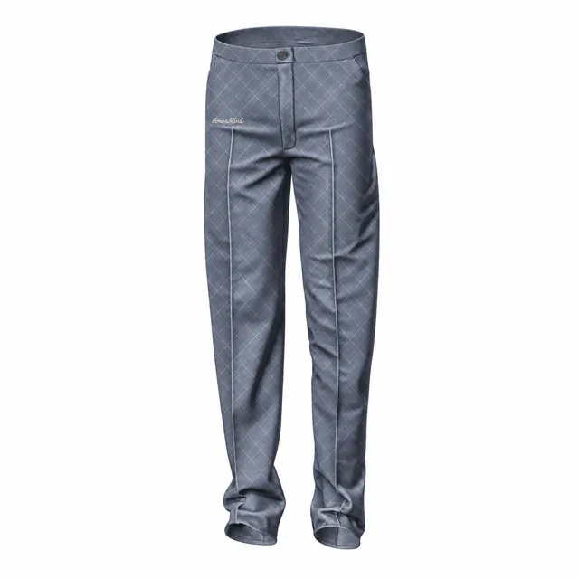Creased straight-leg pants mockup with AmosMind artwork