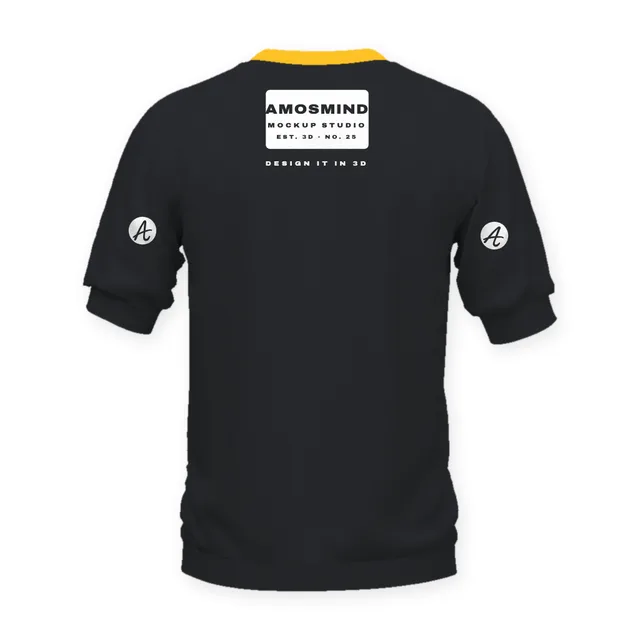 Back of the Crew-neck banded short-sleeve top mockup with AmosMind artwork
