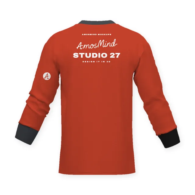 Back of the Crew-neck banded-sleeve T-shirt mockup with AmosMind artwork