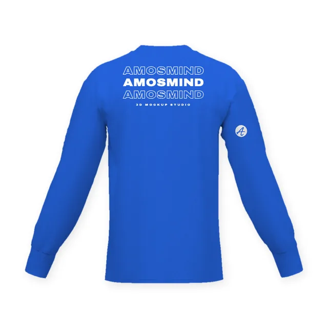 Back of the Crew-neck long-sleeve T-shirt mockup with AmosMind artwork