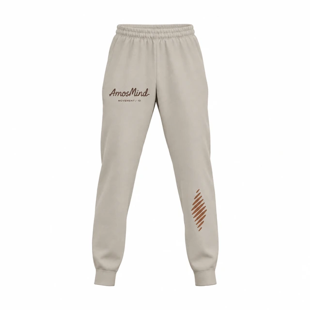 Cuffed sweatpants mockup with AmosMind artwork