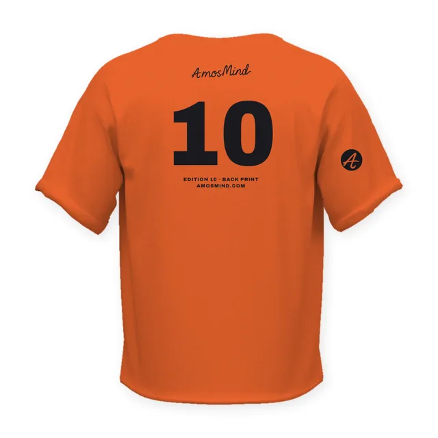 Back of the Deep-placket pocket Henley T-shirt mockup with AmosMind artwork