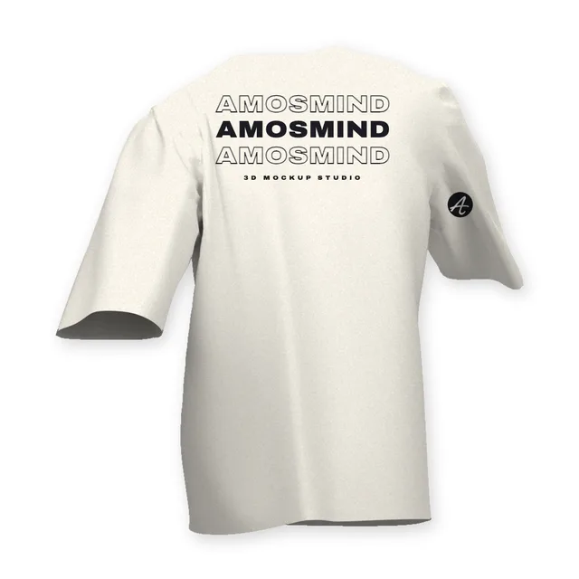 Back of the Draped crew-neck T-shirt mockup with AmosMind artwork