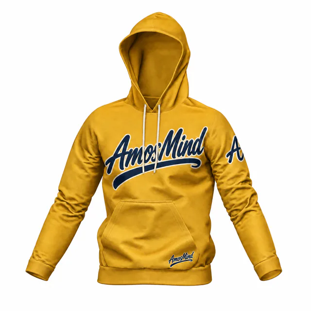 Drawstring hoodie mockup with AmosMind artwork