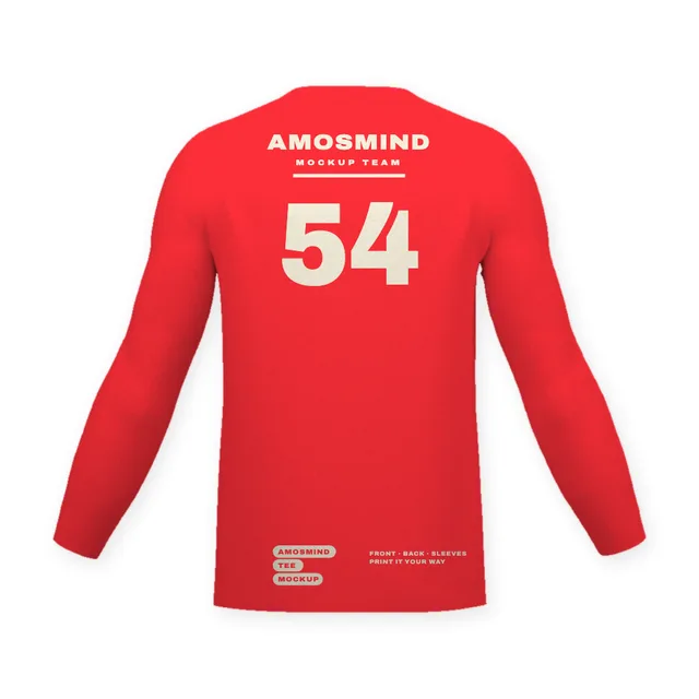 Back of the Fitted long-sleeve T-shirt mockup with AmosMind artwork