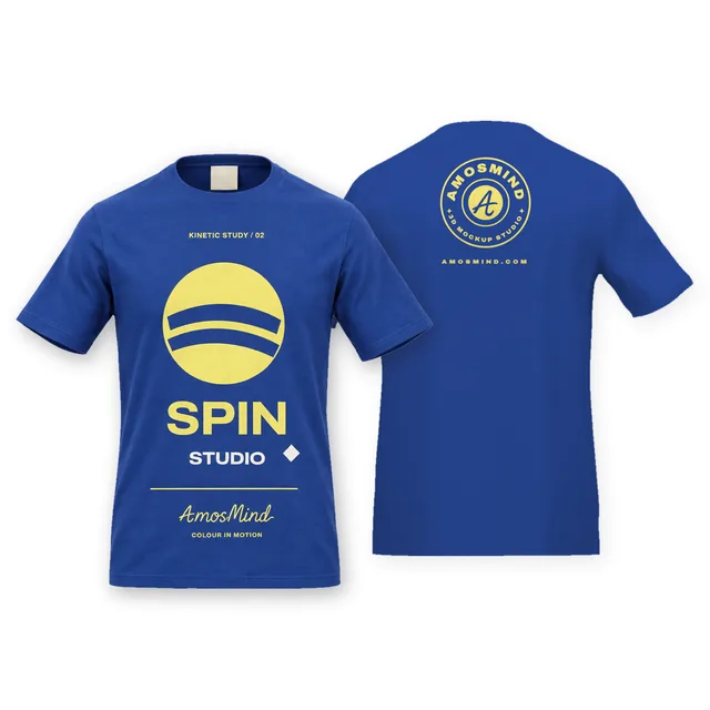 Fitted T-shirt mockup shown front and back with AmosMind artwork