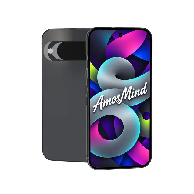 Google Pixel 10 mockup with AmosMind artwork