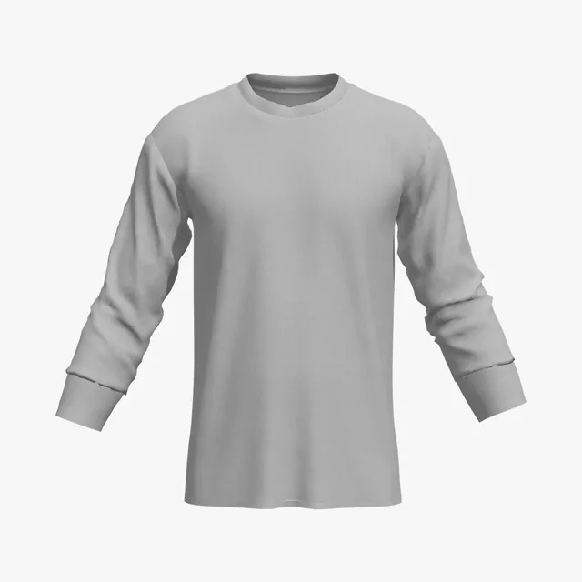 Blank grey crew-neck banded-sleeve T-shirt mockup