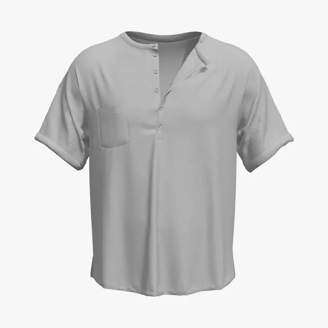 Blank grey deep-placket pocket Henley T-shirt mockup